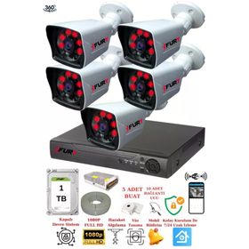 Fury 5525A 5 Kameralı 5MP Lensli 1080P 2MP Görüntü 1TB 6 Atom Gece Görüşlü Full HD Güvenlik Kamerası