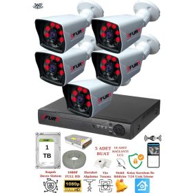 Fury 5525A 5 Kameralı 5MP Lensli 1080P 2MP Görüntü 1TB 6 Atom Gece Görüşlü Full HD Güvenlik Kamerası