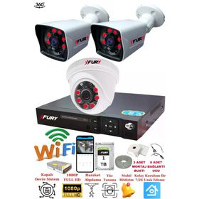Fury 5525DI 3 Kameralı 5MP 3.6 mm Lens 2MP Görüntü 1TB 6 Atom Led Gece Görüşlü Full HD Güvenlik Kamera