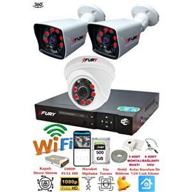 Fury 5525DI 3 Kameralı 5MP 3.6 mm Lens 2MP Görüntü 500GB 6 Atom Led Gece Görüşlü Full HD Güvenlik Kamera
