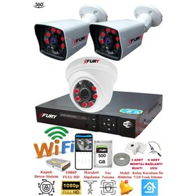 Fury 5525DI 3 Kameralı 5MP 3.6 mm Lens 2MP Görüntü 500GB 6 Atom Led Gece Görüşlü Full HD Güvenlik Kamera