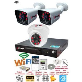 Fury 5525DI 3 Kameralı 5MP 3.6 mm Lens 2MP Görüntü 500GB 6 Atom Led Gece Görüşlü Full HD Güvenlik Kamera