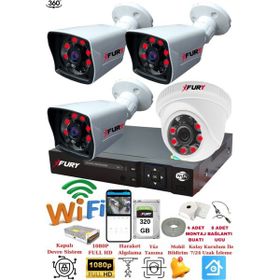 Fury 5525DI 4 Kameralı 5MP 3.6 mm Lens 2MP Görüntü 320GB 6 Atom LED Gece Görüşlü Full HD Güvenlik Kamerası