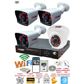 Fury 5525DI 4 Kameralı 5MP 3.6 mm Lens 2MP Görüntü 320GB 6 Atom LED Gece Görüşlü Full HD Güvenlik Kamerası