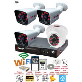 Fury 5525DI 4 Kameralı 5MP 3.6 mm Lens 2MP Görüntü 500GB 6 Atom LED Gece Görüşlü Full HD Güvenlik Kamerası