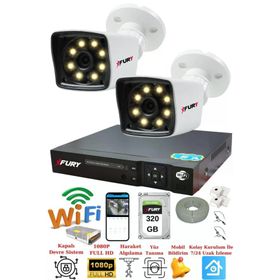 Fury 5525W 2 Kamera 5MP Lens 1080P 2MP Color Görüntü 320GB 8 Warm Led Gece Görüş Full HD Güvenlik Kamera Sistemi