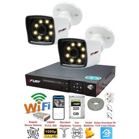 Fury 5525W 2 Kamera 5MP Lens 1080P 2MP Color Görüntü 320GB 8 Warm Led Gece Görüş Full HD Güvenlik Kamera Sistemi