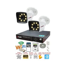 Fury 5525W 2 Kamera 5MP Lens 1080P 2MP Color Görüntü 320GB 8 Warm Led Gece Görüş Full HD Güvenlik Kamera Sistemi