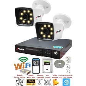 Fury 5525W 2 Kameralı 5MP Lens 1080P 2MP Color Görüntü 1TB 8 Warm Led Gece Görüş Full HD Güvenlik Kamera