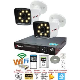Fury 5525W 2 Kameralı 5MP Lens 1080P 2MP Color Görüntü 500GB 8 Warm Led Gece Görüş Full HD Güvenlik Kamera