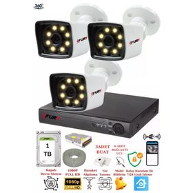 Fury 5525W 3 Kameralı 5MP Lens 1080P 2MP Color Görüntü 1TB 8 Warm Led Gece Görüş Full HD Güvenlik Kamera