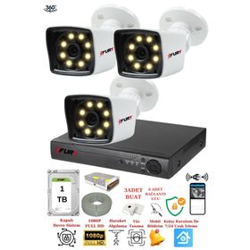 Fury 5525W 3 Kameralı 5MP Lens 1080P 2MP Color Görüntü 1TB 8 Warm Led Gece Görüş Full HD Güvenlik Kamera