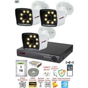 Fury 5525W 3 Kameralı 5MP Lens 1080P 2MP Color Görüntü 1TB 8 Warm Led Gece Görüş Full HD Güvenlik Kamera