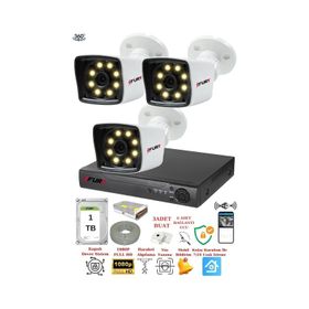 Fury 5525W 3 Kameralı 5MP Lens 1080P 2MP Color Görüntü 1TB 8 Warm Led Gece Görüş Full HD Güvenlik Kamera