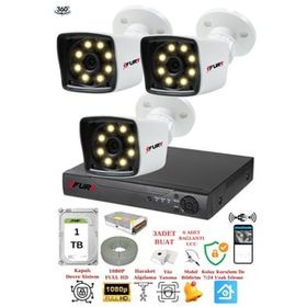 Fury 5525W 3 Kameralı 5MP Lens 1080P 2MP Color Görüntü 1TB 8 Warm Led Gece Görüş Full HD Güvenlik Kamera