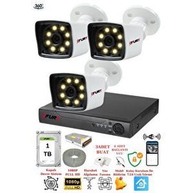 Fury 5525W 3 Kameralı 5MP Lens 1080P 2MP Color Görüntü 1TB 8 Warm Led Gece Görüş Full HD Güvenlik Kamera