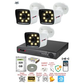 Fury 5525W 3 Kameralı 5MP Lens 1080P 2MP Color Görüntü 320GB 8 Warm Led Gece Görüş Full HD Güvenlik Kamera