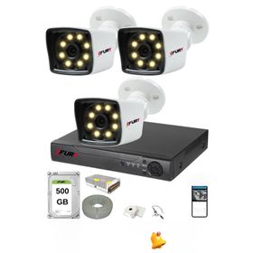 Fury 5525W 3 Kameralı 5MP Lens 1080P 2MP Color Görüntü 500GB 8 Warm Led Gece Görüş Full HD Güvenlik Kamera