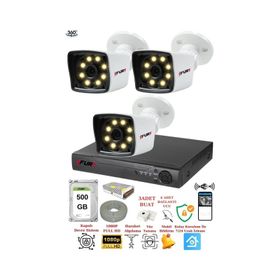 Fury 5525W 3 Kameralı 5MP Lens 1080P 2MP Color Görüntü 500GB 8 Warm Led Gece Görüş Full HD Güvenlik Kamera