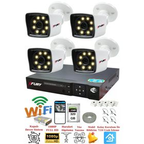 Fury 5525W 4 Kamera 5MP Lens 1080P 2MP Color Görüntü 320GB 8 Warm Led Gece Görüş FHD Güvenlik Kamera Sistemi