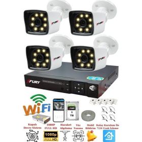 Fury 5525W 4 Kameralı 5MP Lens 1080P 2MP Color Görüntü 1TB 8 Warm Led Gece Görüş Full HD Güvenlik Kamera