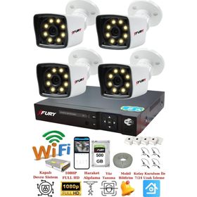 Fury 5525W 4 Kameralı 5MP Lens 1080P 2MP Color Görüntü 500GB 8 Warm Led Gece Görüş Full HD Güvenlik Kamera