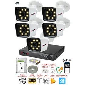 Fury 5525W 5 Kameralı 5MP Lens 1080P 2MP Color Görüntü 1TB 8 Warm Led Gece Görüş Full HD Güvenlik Kamerası