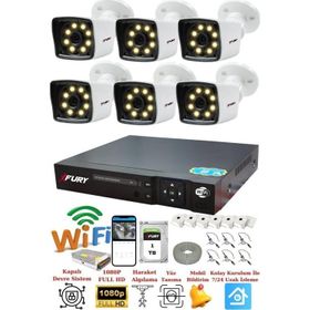 Fury 5525W 6 Kameralı 5MP Lens 1080P 2MP Color Görüntü 1TB 8 Warm Led Gece Görüş Full HD Güvenlik Kamera