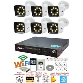 Fury 5525W 6 Kameralı 5MP Lens 1080P 2MP Color Görüntü 1TB 8 Warm Led Gece Görüş Full HD Güvenlik Kamera