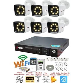 Fury 5525W 6 Kameralı 5MP Lens 1080P 2MP Color Görüntü 500GB 8 Warm Led Gece Görüş Full HD Güvenlik Kamera