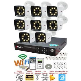 Fury 5525W 8 Kamera 5MP Lens 1080P 2MP Color Görüntü 320GB 8 Warm Led Gece Görüş FHD Güvenlik Kamera Sistemi
