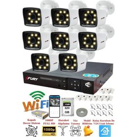 Fury 5525W 8 Kamera 5MP Lens 1080P 2MP Color Görüntü 320GB 8 Warm Led Gece Görüş FHD Güvenlik Kamera Sistemi