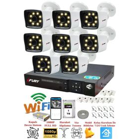 Fury 5525W 8 Kameralı 5MP Lens 1080P 2MP Color Görüntü 1TB 8 Warm Led Gece Görüş Full HD Güvenlik Kamera