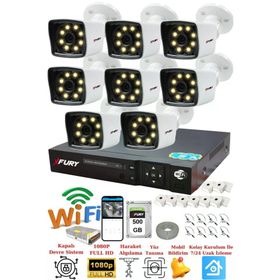 Fury 5525W 8 Kameralı 5MP Lens 1080P 2MP Color Görüntü 500GB 8 Warm Led Gece Görüş Full HD Güvenlik Kamera