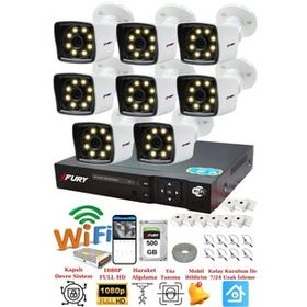 Fury 5525W 8 Kameralı 5MP Lens 1080P 2MP Color Görüntü 500GB 8 Warm Led Gece Görüş Full HD Güvenlik Kamera