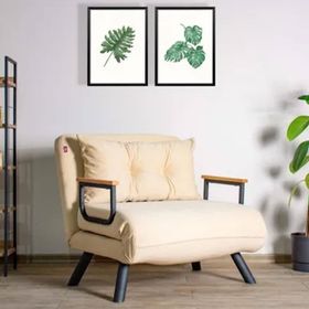 Futon Krem Pafu Sando Tekli Katlanır Pedli Yataklı Koltuk