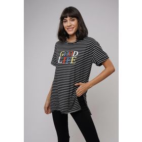 Gabria Baskılı Çizgili Bayan T-shirt