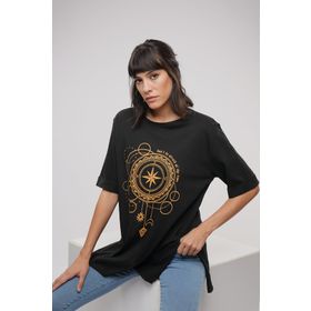 Gabria Baskılı Yan Yırtmaçlı T-shirt