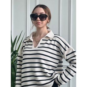Gabria Siyah Çizgili Polo Yaka Kazak