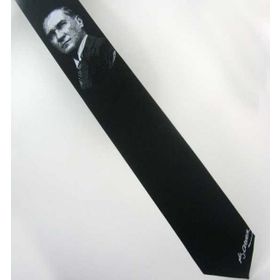 Gaffy AK-03 Atatürk Ve İmza Desenli Dokuma Siyah Kravat