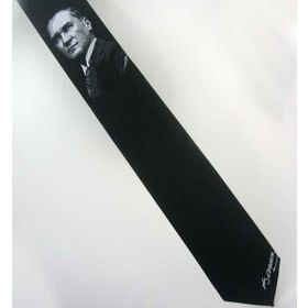Gaffy AK-03 Atatürk Ve İmza Desenli Dokuma Siyah Kravat