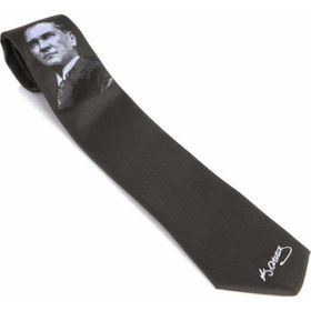 Gaffy AK-03 Atatürk Ve İmza Desenli Dokuma Siyah Kravat