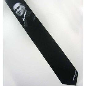 Gaffy AK-03 Atatürk Ve İmza Desenli Dokuma Siyah Kravat