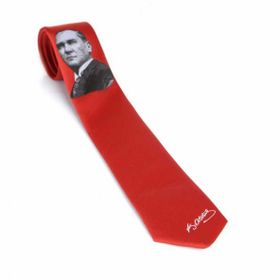 Gaffy AK-04 Atatürk Ve İmza Desenli Dokuma Kırmızı Kravat
