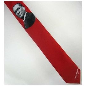 Gaffy AK-04 Atatürk Ve İmza Desenli Dokuma Kırmızı Kravat