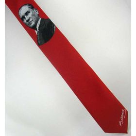 Gaffy AK-04 Atatürk Ve İmza Desenli Dokuma Kırmızı Kravat