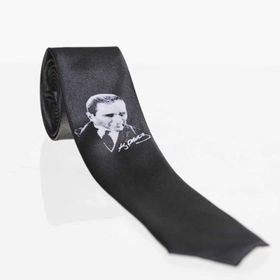 Gaffy AK-09 Atatürk Ve İmza Baskili Slim Fit Saten Siyah Kravat