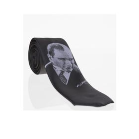 Gaffy Atatürk ve İmza Desenli Dokuma Siyah Kravat