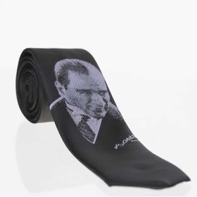 Gaffy Atatürk ve İmza Desenli Dokuma Siyah Kravat