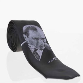 Gaffy Atatürk ve İmza Desenli Dokuma Siyah Kravat